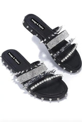 Fearless Sandals with silver spikes and bling design.