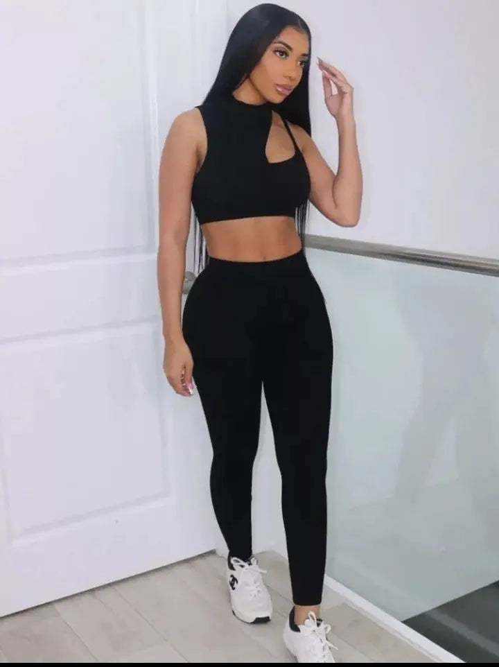 Image & Stylez LLCWomens Sexy Leggings SetWomens Sexy Leggings SetSo Sexy Mock Neck Sleeveless Crop Top Sporty Leggings SetSets