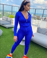 Blue 2-piece leggings set with matching hoodie, ideal for casual wear.