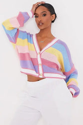 Womens Stripe Crop Cardigan with trendy stripe design