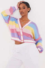 Womens Stripe Crop Cardigan with trendy stripe design