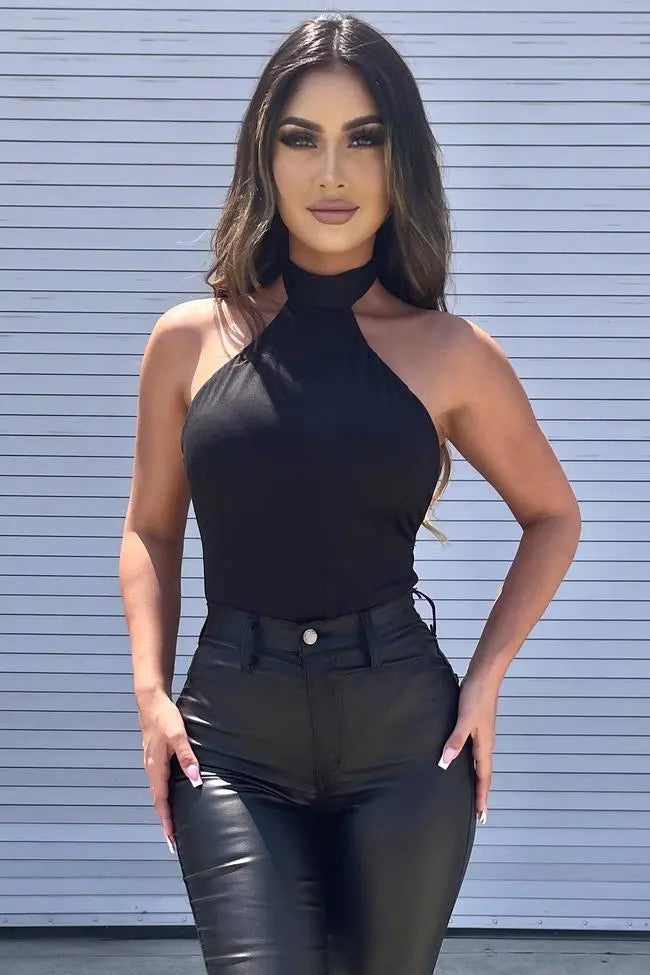 Women's Wild Side High Neck Bodysuit in black