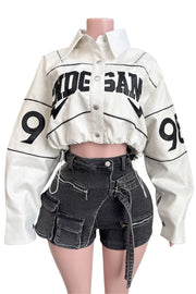 Game On Cropped Varsity Faux Leather Jacket