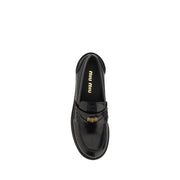 Miu Miu Black Calf Leather Bos Taurus Slip-On Loafers