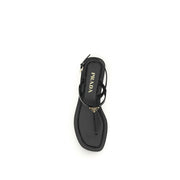 Prada Black Calf Leather Bos Taurus Flip-Flop Sandals