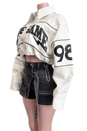 Game On Cropped Varsity Faux Leather Jacket