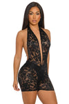 Halter Neck Lace Romper – Black
