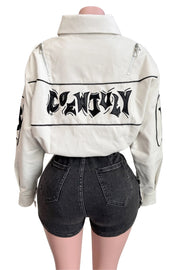 Game On Cropped Varsity Faux Leather Jacket