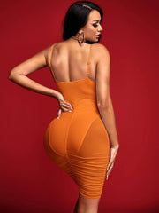 Sxy contrast mesh ruched side bustier cami dress