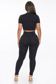 2 Pcs Seamless Zipper Crop Top and Highwaist Legging Set
