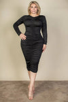 CAPELLA APPAREL - Plus Size Ruched Long Sleeve Midi Dress CAPELLA APPAREL