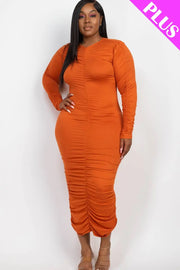 CAPELLA APPAREL - Plus Size Ruched Long Sleeve Midi Dress CAPELLA APPAREL