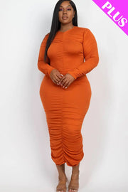 CAPELLA APPAREL - Plus Size Ruched Long Sleeve Midi Dress CAPELLA APPAREL