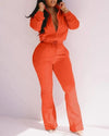 Queen Fashion - Plain zipper design coat drawstring pants set Queen Fashion