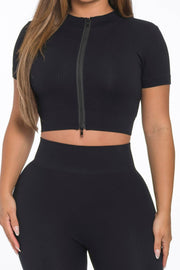 2 Pcs Seamless Zipper Crop Top and Highwaist Legging Set