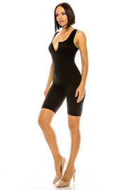 Split Scoop Neckline Bodycon Short Romper