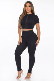 2 Pcs Seamless Zipper Crop Top and Highwaist Legging Set