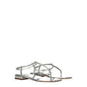 Miu Miu Gray Leather Flip-Flop Sandals