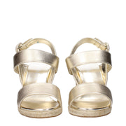 Prada Gold Leather Wedge Sandals