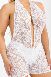 Halter Neck Lace Romper – Black
