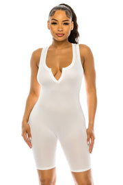 Split Scoop Neckline Bodycon Short Romper