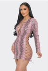 All Lace-Up Snake Print Dress