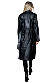 Luxurious Faux Leather Trench Coat With Belt
