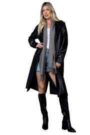Luxurious Faux Leather Trench Coat With Belt