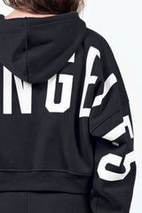 Letter Graphic Long Sleeve Drawstring Cropped Hoodie