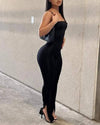 Bandeau Split Hem Skinny Jumpsuit