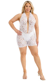 Halter Neck Lace Romper – Black