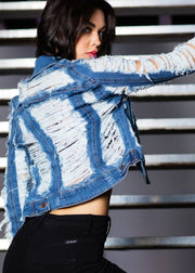 Shredded Long Sleeve Denim Jacket