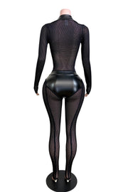 Oh So Lovely Mesh & Faux Leather Jumpsuit