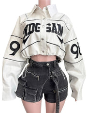 Game On Cropped Varsity Faux Leather Jacket