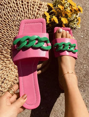 Image & Stylez LLCChic Couture SandalsChic Couture SandalsTrendy Comfortable Open Toe Two Turned Sandals With chain Link Design