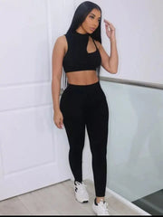Image & Stylez LLCWomens Sexy Leggings SetWomens Sexy Leggings SetSo Sexy Mock Neck Sleeveless Crop Top Sporty Leggings SetSets
