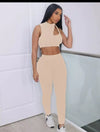 Womens sexy leggings set with mock neck sleeveless crop top.